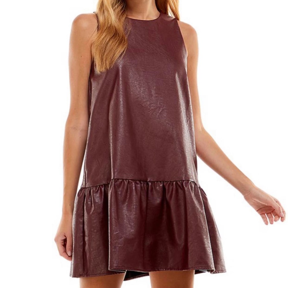 Leather peplum camel dress, small, NWT